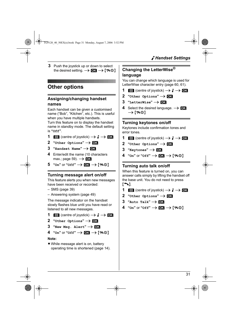 Other options | Panasonic KXTG9150EX User Manual | Page 31 / 224