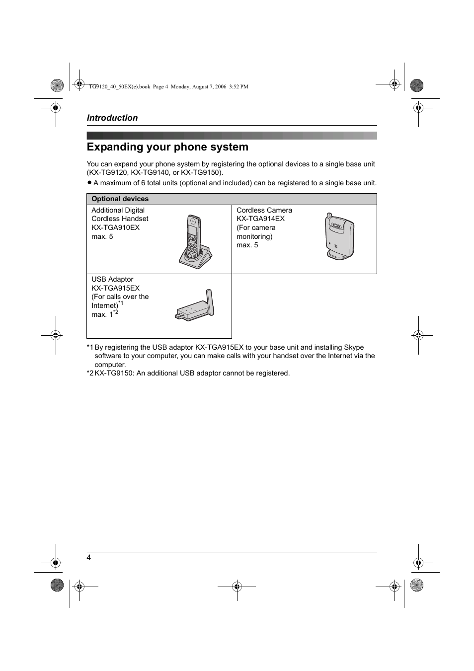 Expanding your phone system | Panasonic KXTG9150EX User Manual | Page 4 / 224
