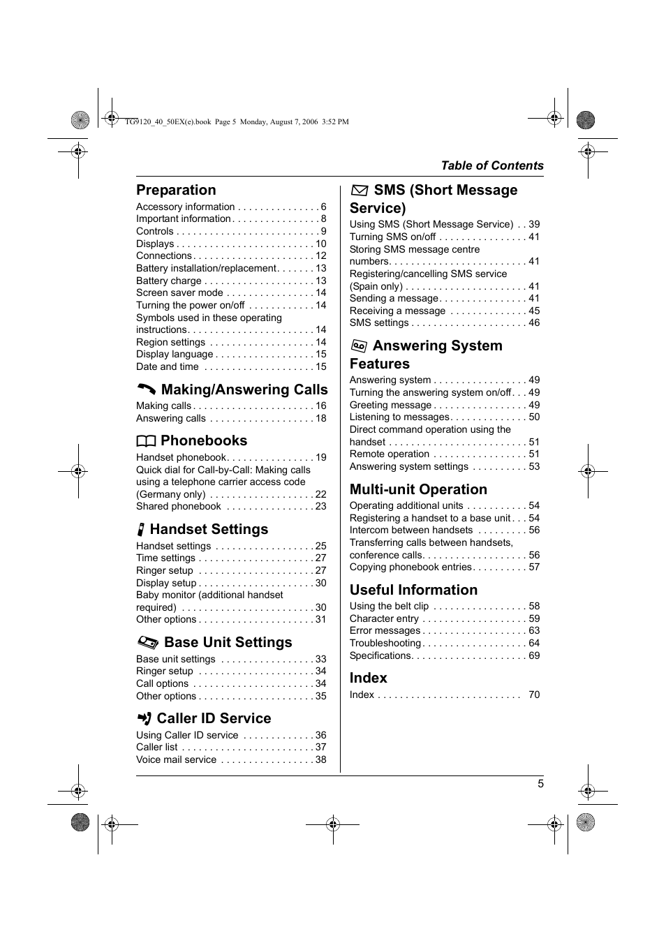 Panasonic KXTG9150EX User Manual | Page 5 / 224