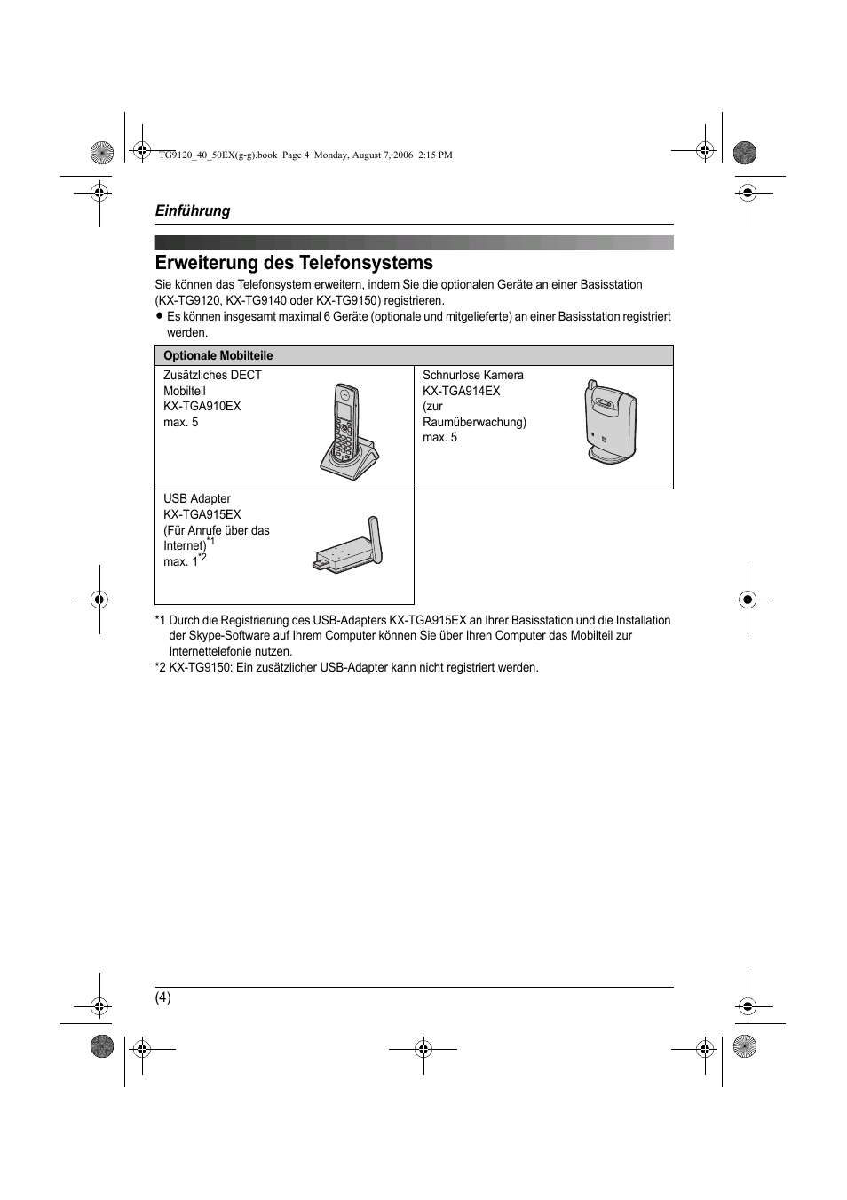 Erweiterung des telefonsystems, Seite 4) | Panasonic KXTG9150EX User Manual | Page 76 / 224