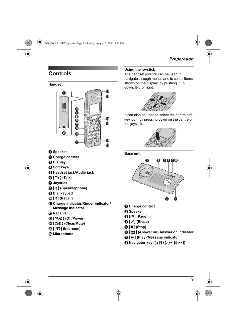 Controls | Panasonic KXTG9150EX User Manual | Page 9 / 224