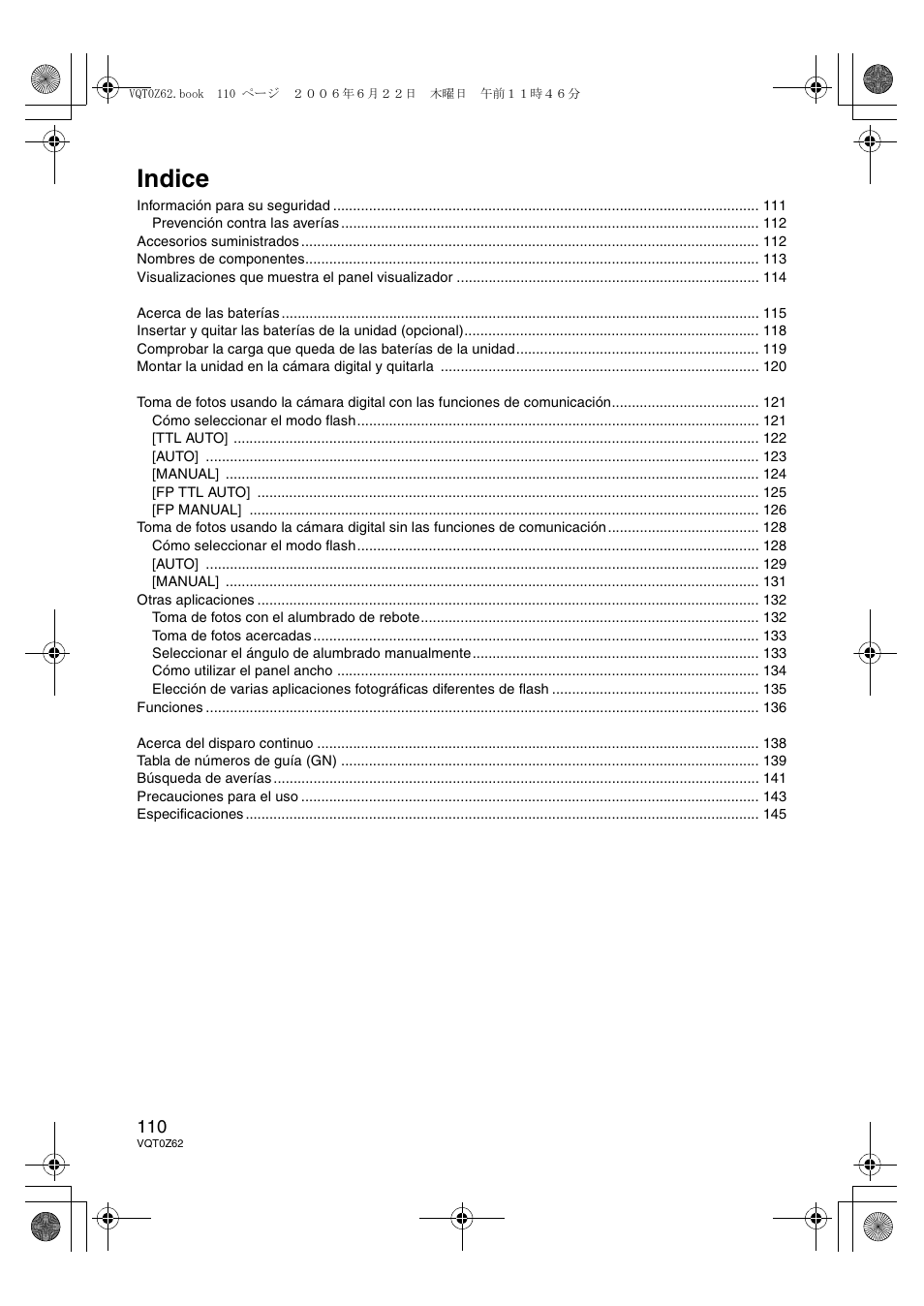 Indice | Panasonic DMWFL500E User Manual | Page 110 / 148