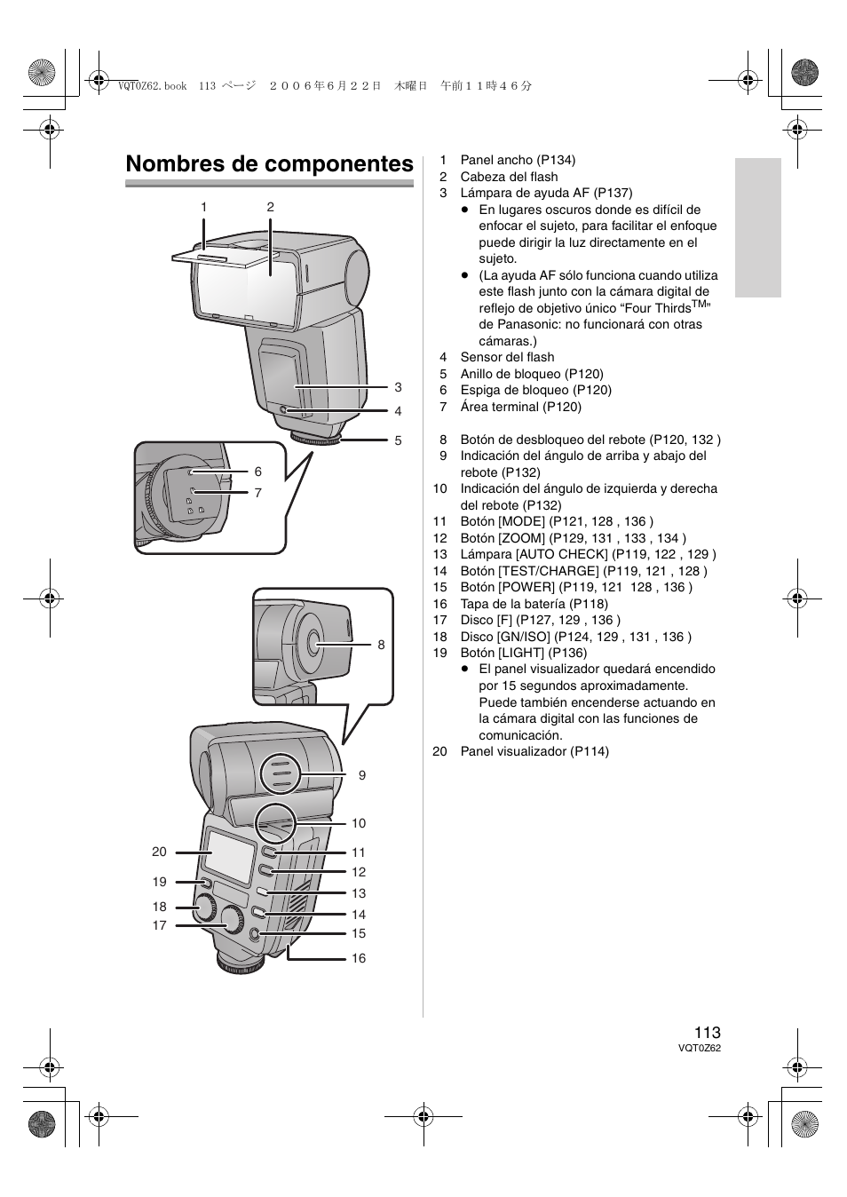 Nombres de componentes | Panasonic DMWFL500E User Manual | Page 113 / 148