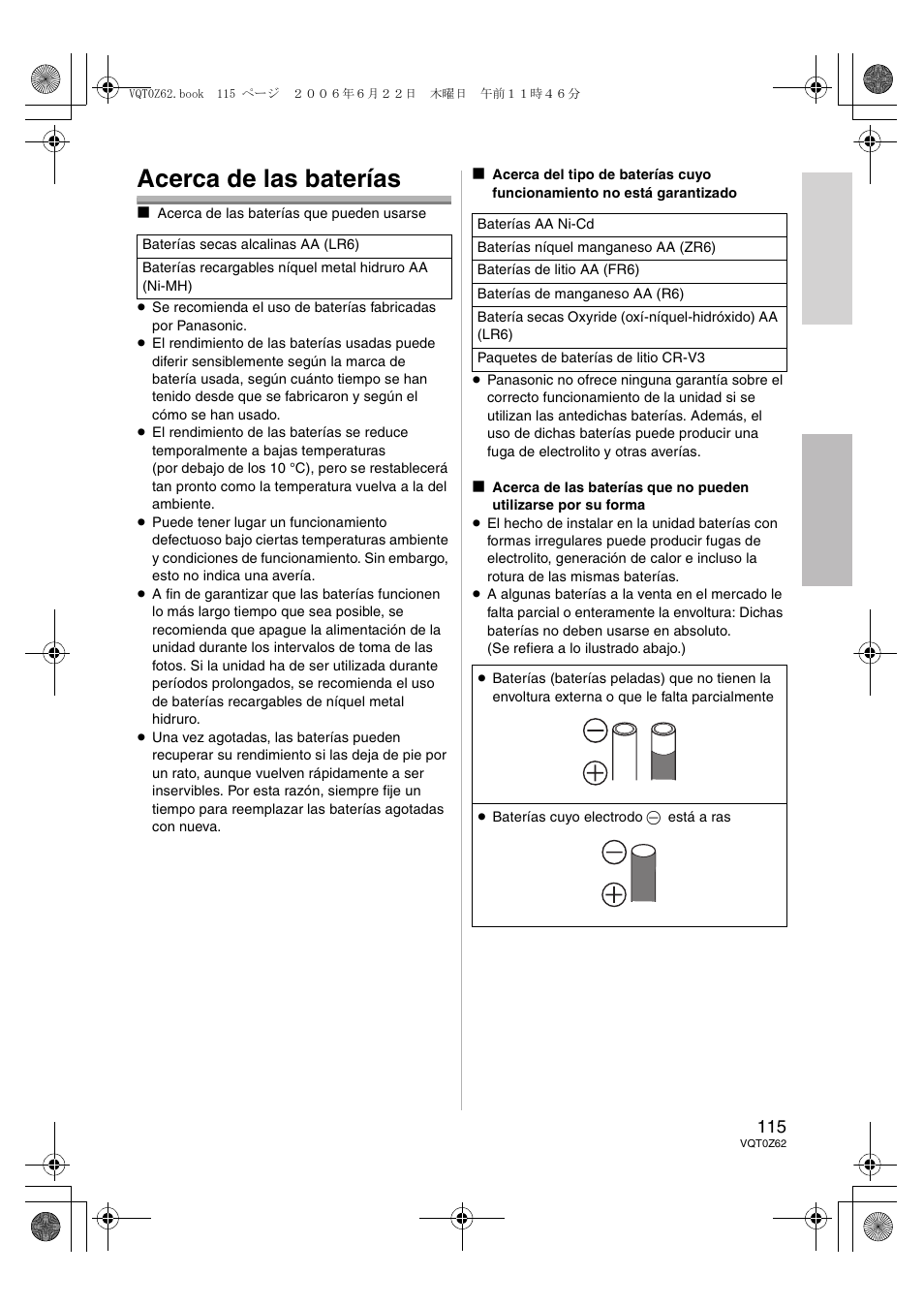 Acerca de las baterías | Panasonic DMWFL500E User Manual | Page 115 / 148