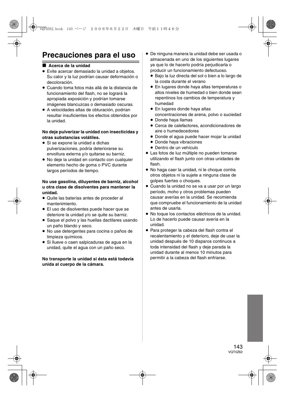 Precauciones para el uso | Panasonic DMWFL500E User Manual | Page 143 / 148