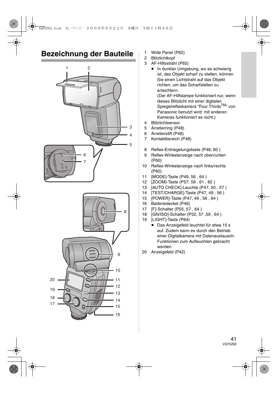 Bezeichnung der bauteile | Panasonic DMWFL500E User Manual | Page 41 / 148