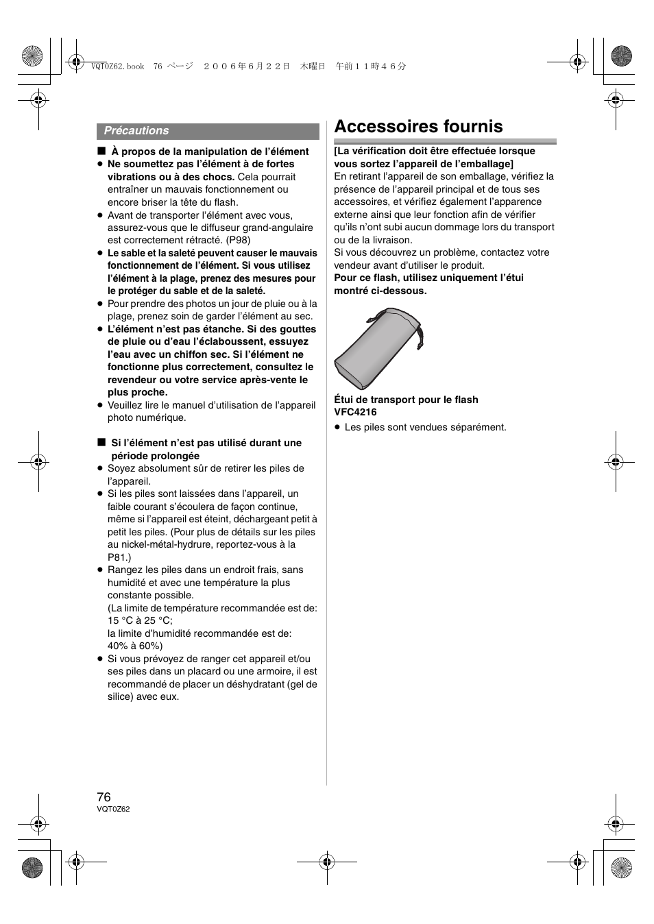 Accessoires fournis | Panasonic DMWFL500E User Manual | Page 76 / 148