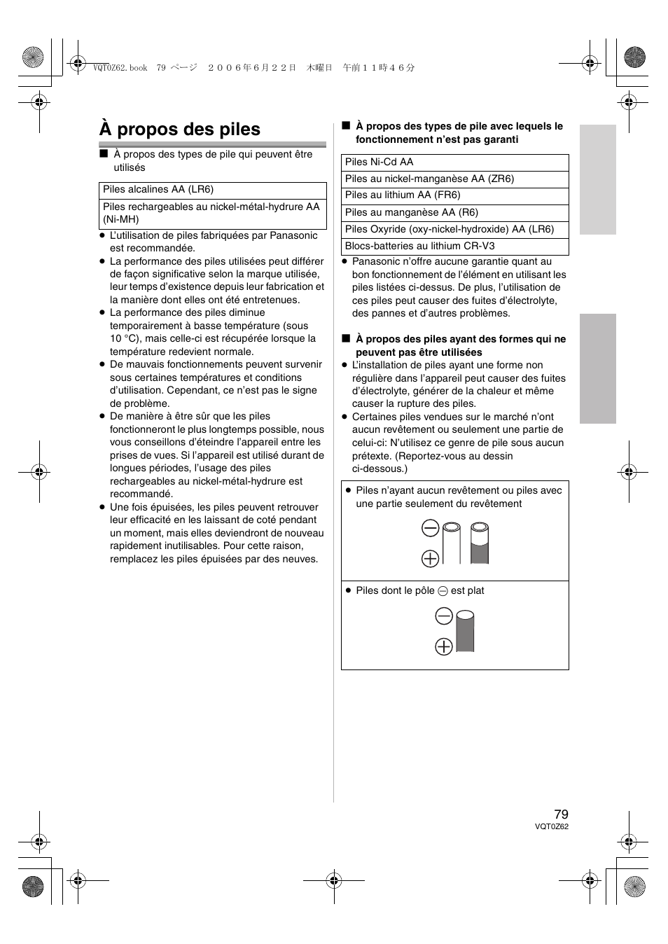 À propos des piles | Panasonic DMWFL500E User Manual | Page 79 / 148