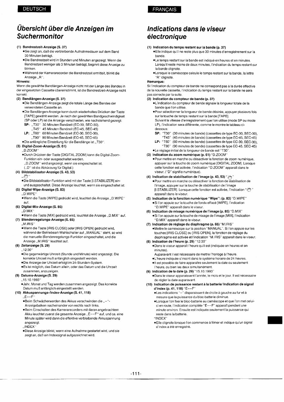 Deutsch français | Panasonic NVS7EG User Manual | Page 111 / 118