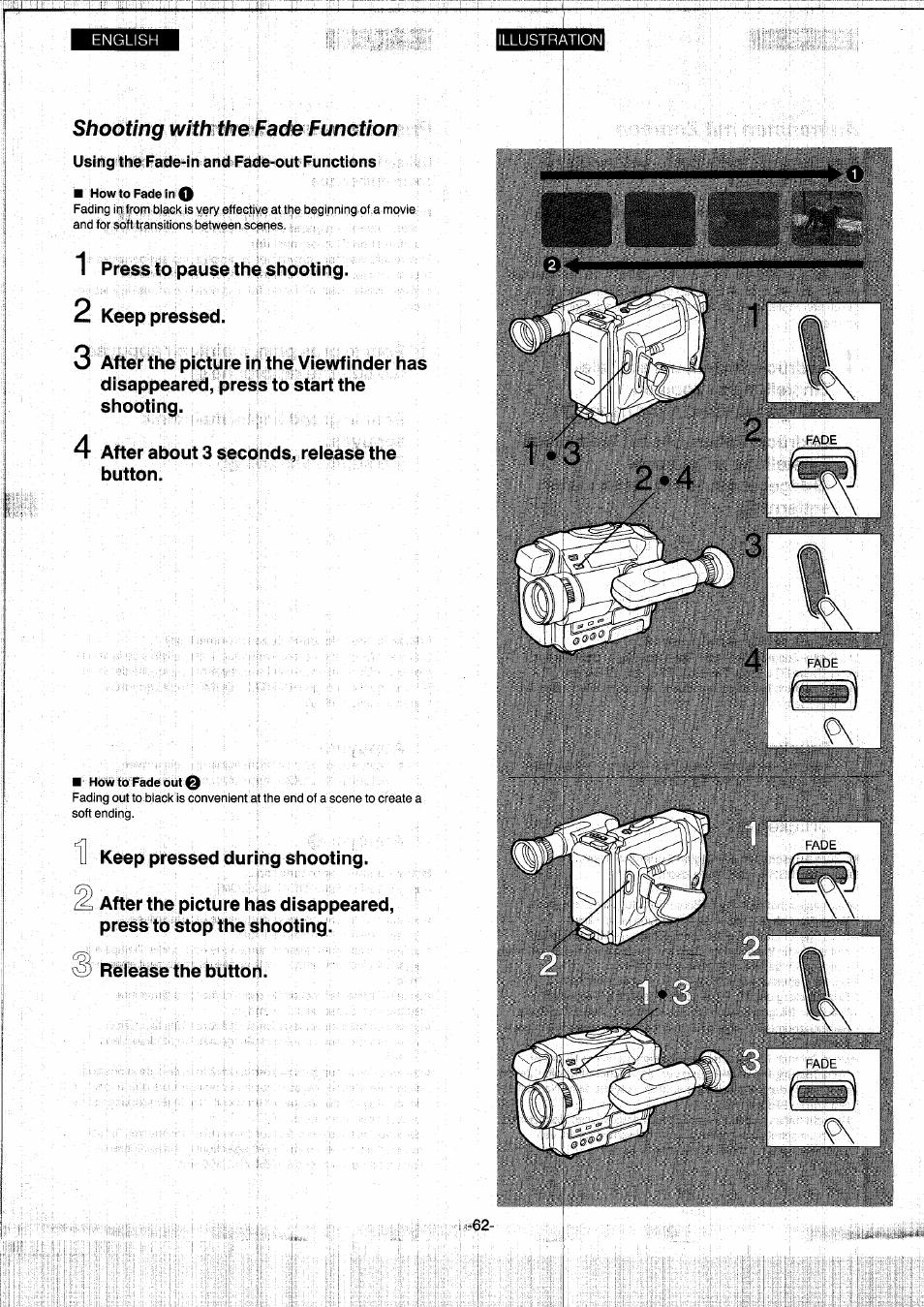 Shooting with the fade function | Panasonic NVS7EG User Manual | Page 62 / 118