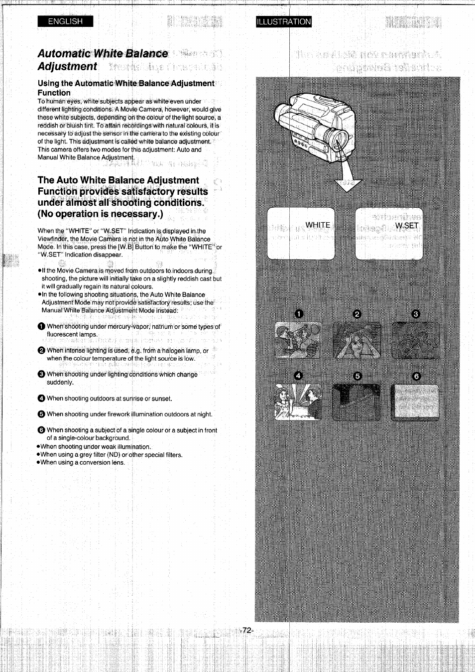 Automatic white baiance adjustment, No operation is necessary.), Automatic white balance adjustment | Panasonic NVS7EG User Manual | Page 72 / 118