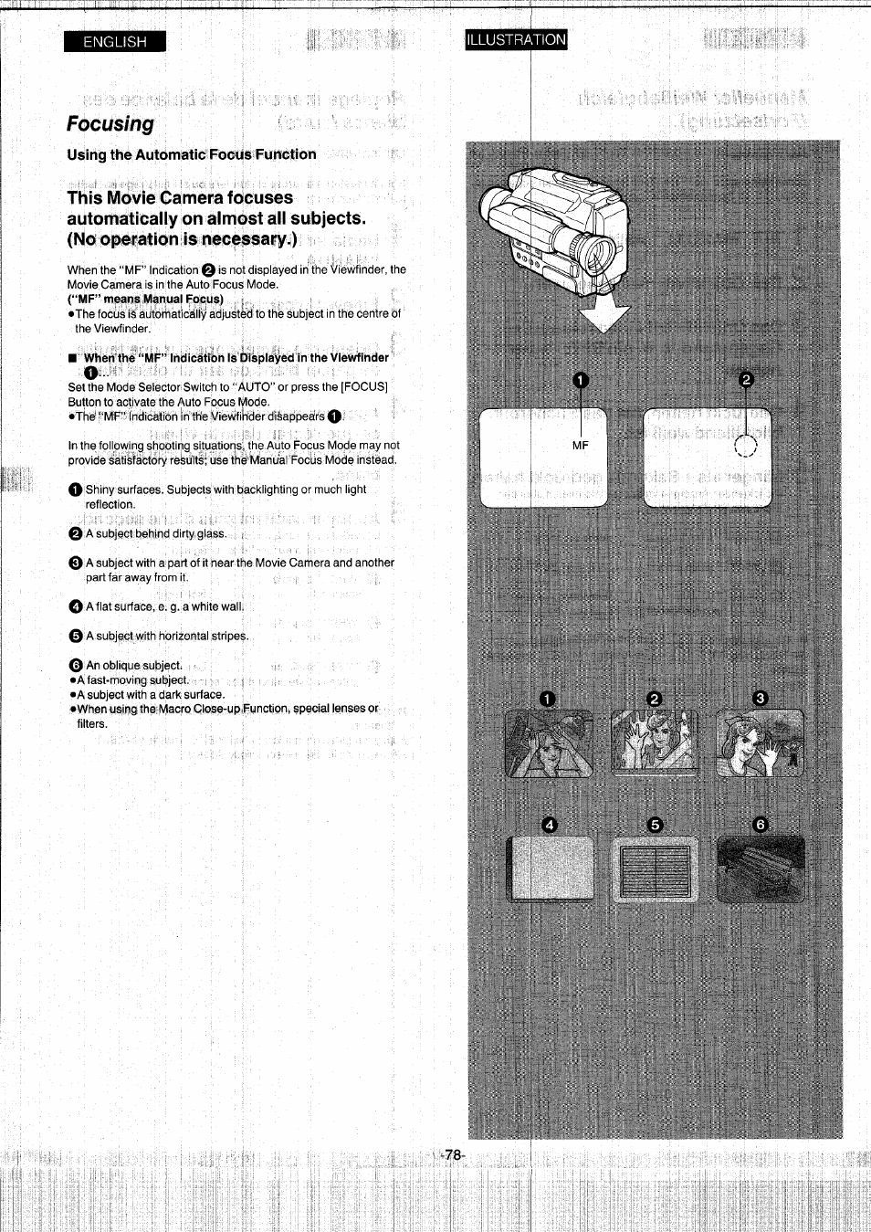 Focusing, Using the automatic focus function, No operation is necessary.) | Panasonic NVS7EG User Manual | Page 78 / 118