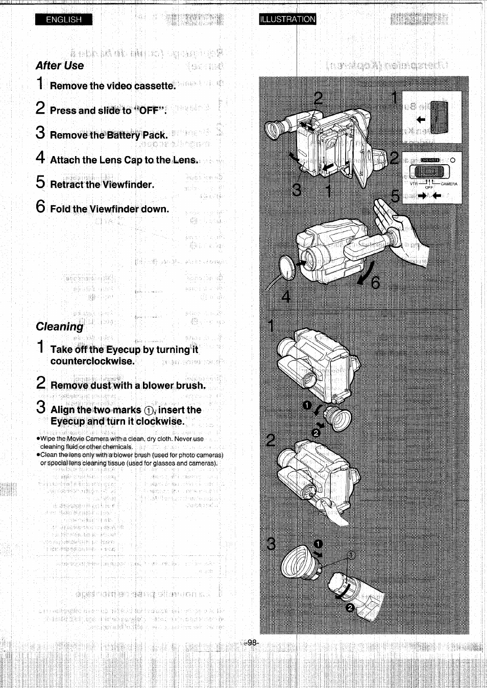 After use, Cleaning, After use cleaning | Panasonic NVS7EG User Manual | Page 98 / 118