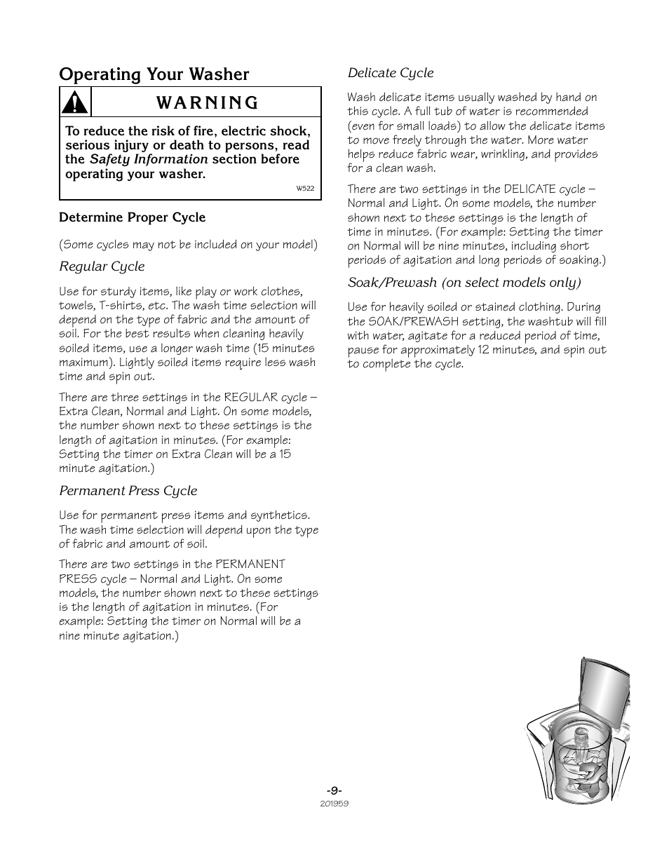 Operating your washer | Alliance Laundry Systems LWS05N User Manual | Page 9 / 28