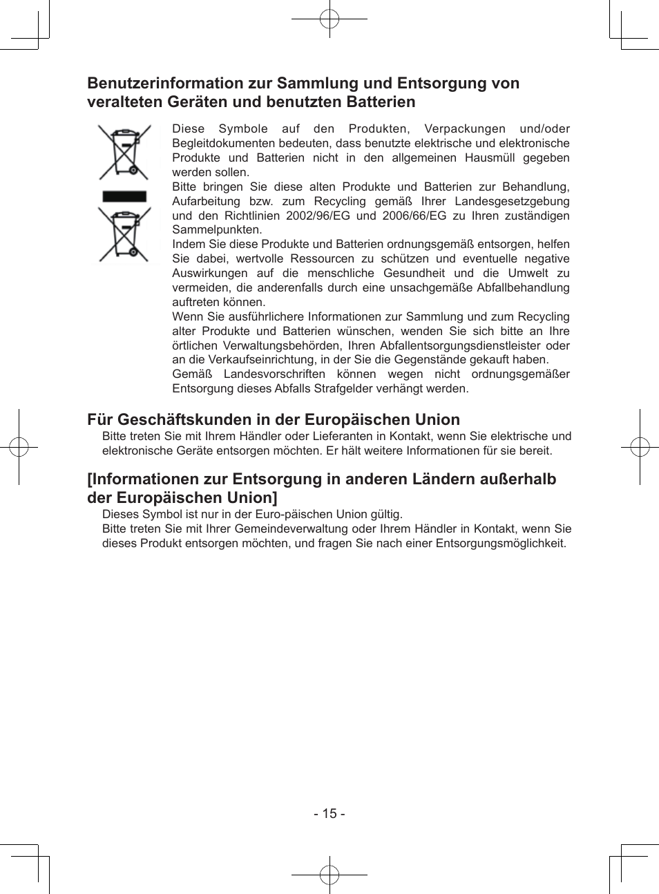 Für geschäftskunden in der europäischen union | Panasonic EY37A1 User Manual | Page 15 / 64