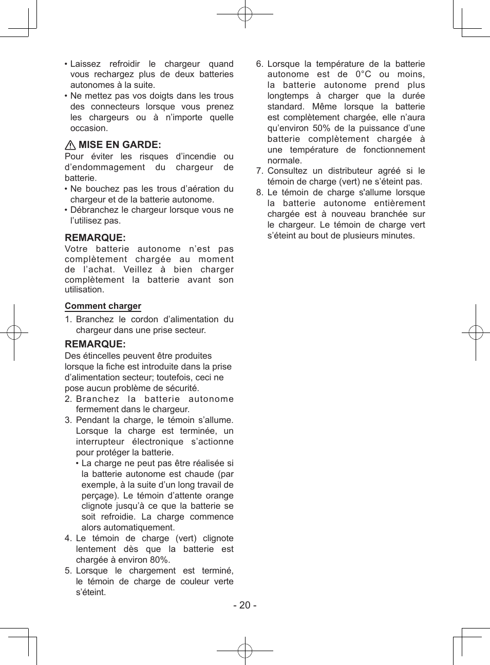 Mise en garde, Remarque | Panasonic EY37A1 User Manual | Page 20 / 64