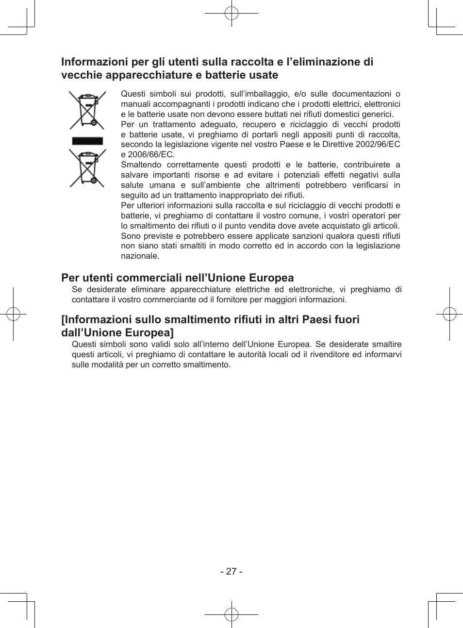 Per utenti commerciali nell’unione europea | Panasonic EY37A1 User Manual | Page 27 / 64