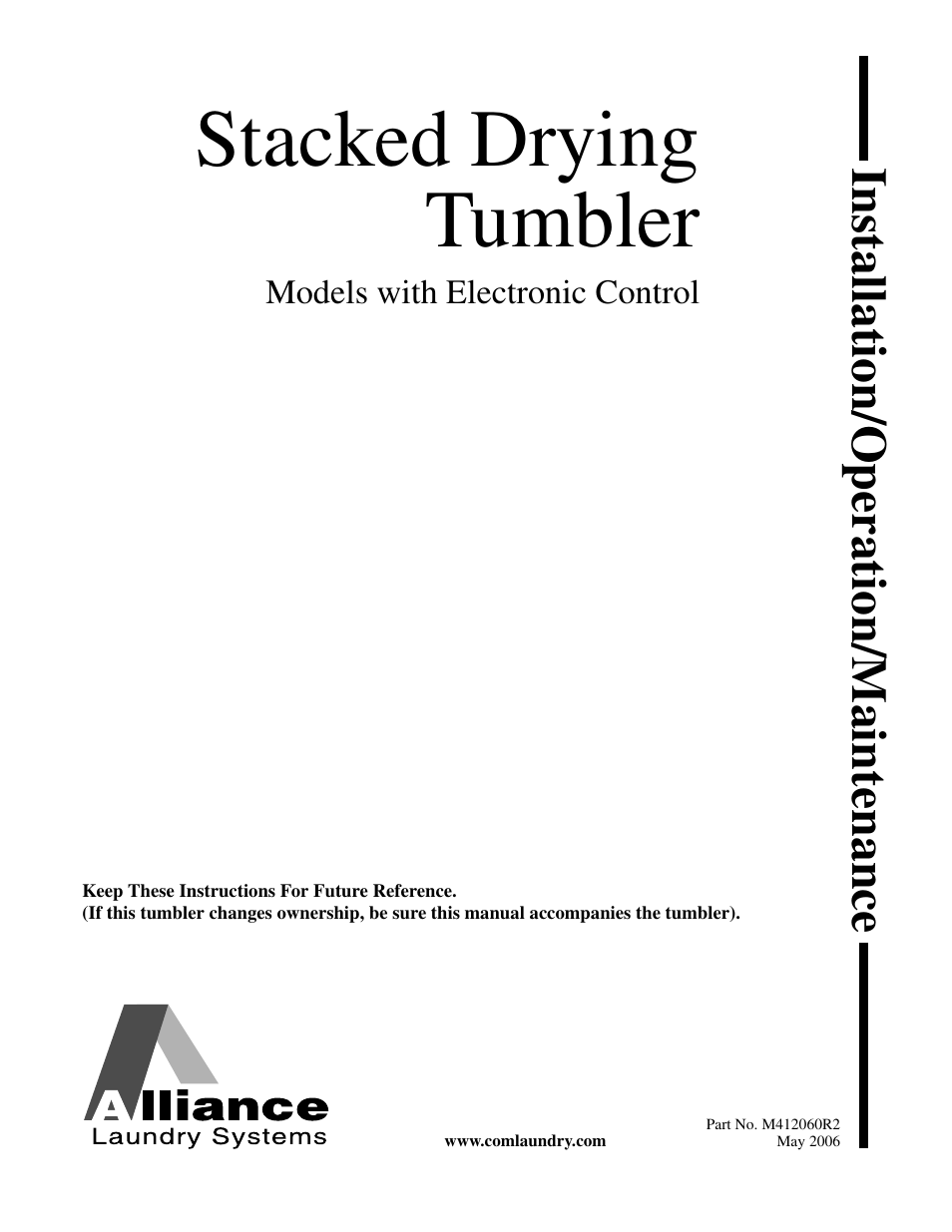Alliance Laundry Systems Stacked Drying Tumbler User Manual | 38 pages