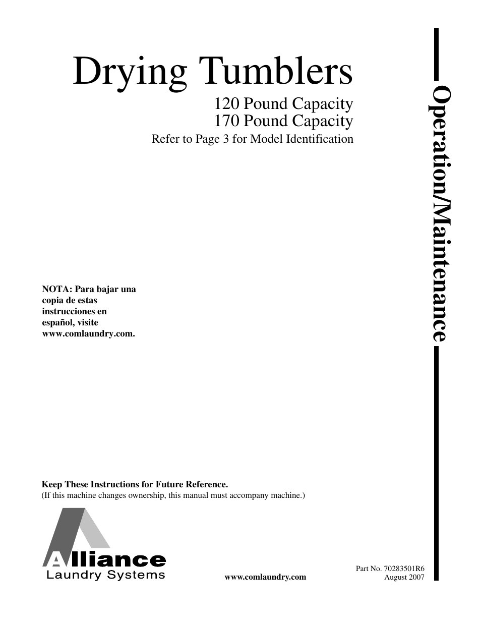 Alliance Laundry Systems 170 Pound Capacity User Manual | 22 pages