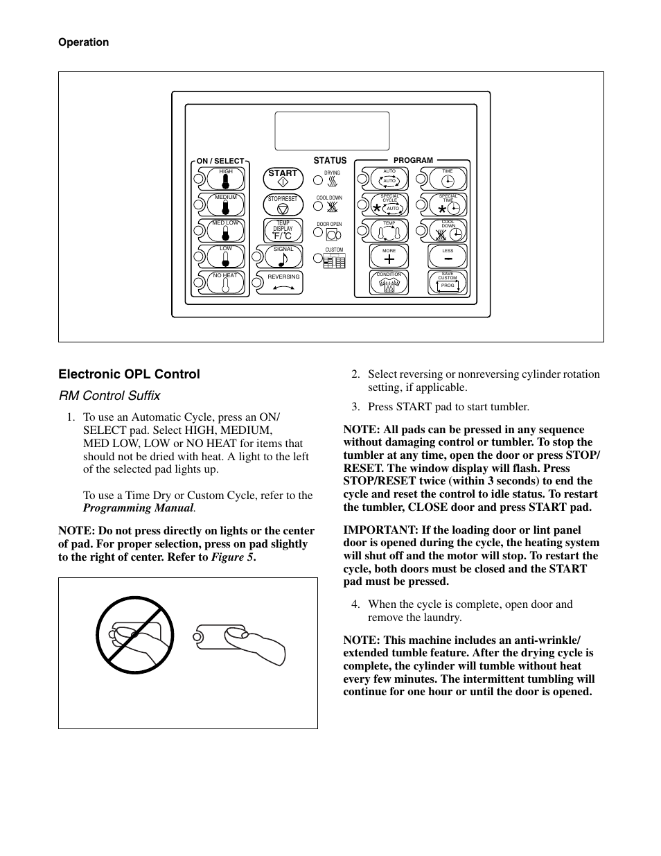 Electronic opl control, Electronic opl control rm control suffix | Alliance Laundry Systems 170 Pound Capacity User Manual | Page 12 / 22