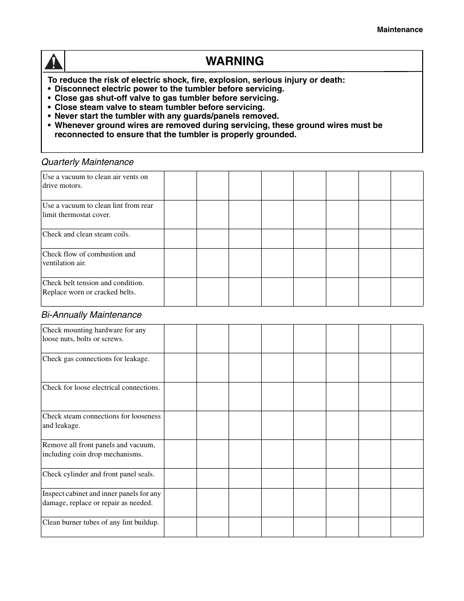 Warning | Alliance Laundry Systems 170 Pound Capacity User Manual | Page 21 / 22