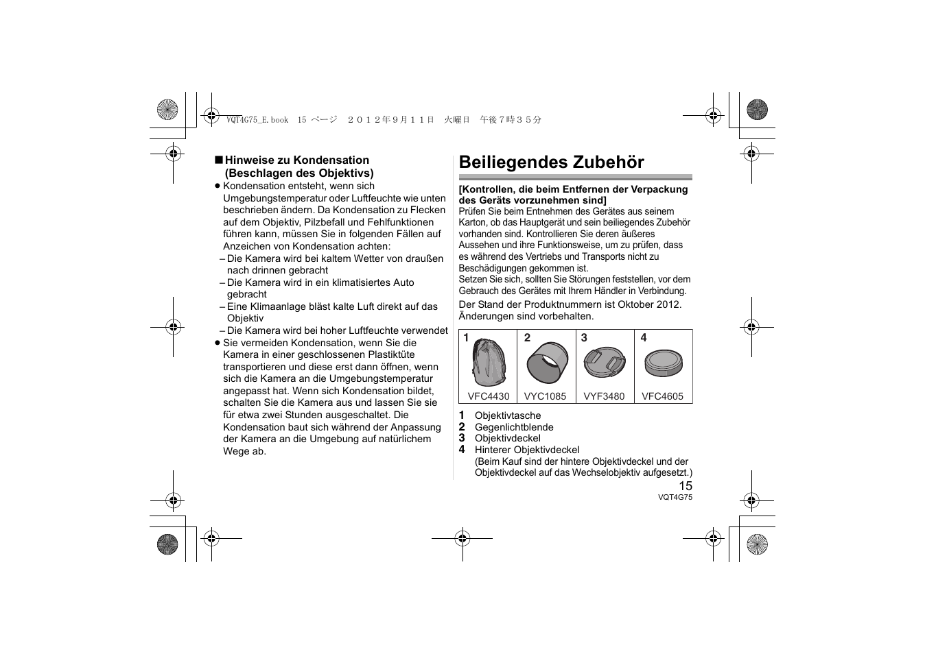 Beiliegendes zubehör | Panasonic HHS35100E User Manual | Page 15 / 72