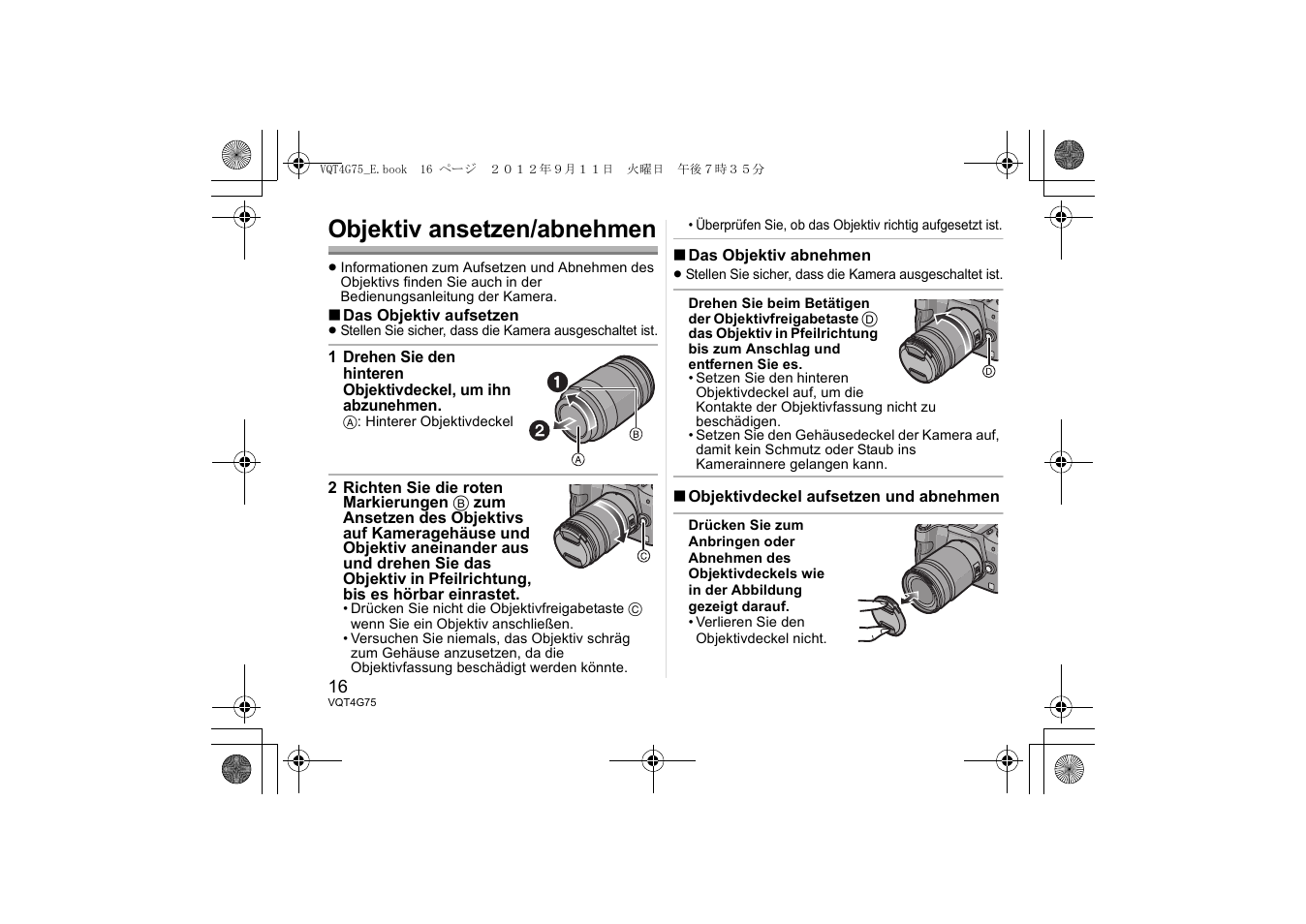 Objektiv ansetzen/abnehmen | Panasonic HHS35100E User Manual | Page 16 / 72