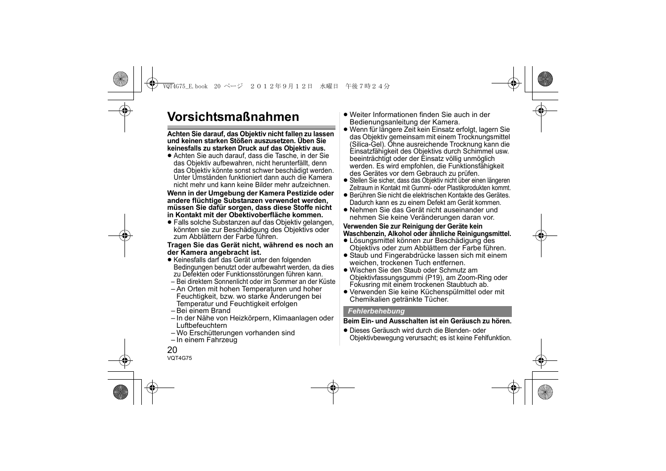 Vorsichtsmaßnahmen | Panasonic HHS35100E User Manual | Page 20 / 72