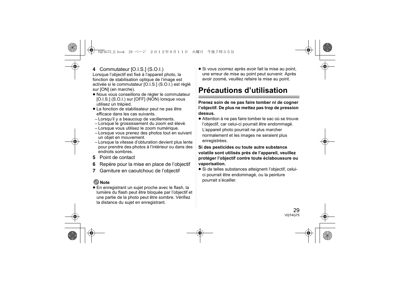 Précautions d’utilisation | Panasonic HHS35100E User Manual | Page 29 / 72