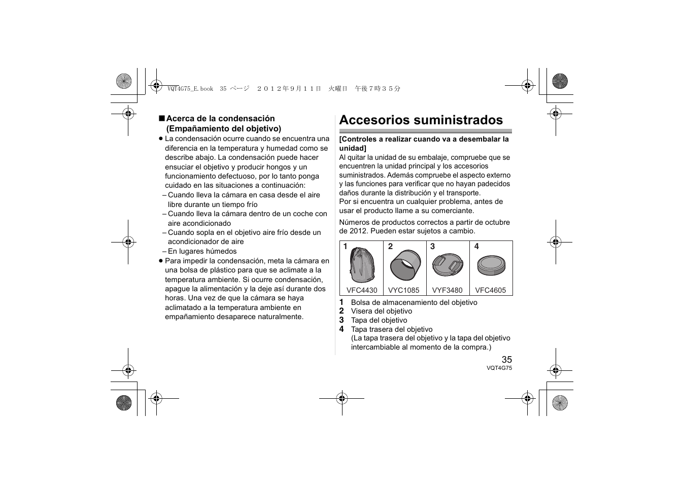 Accesorios suministrados | Panasonic HHS35100E User Manual | Page 35 / 72