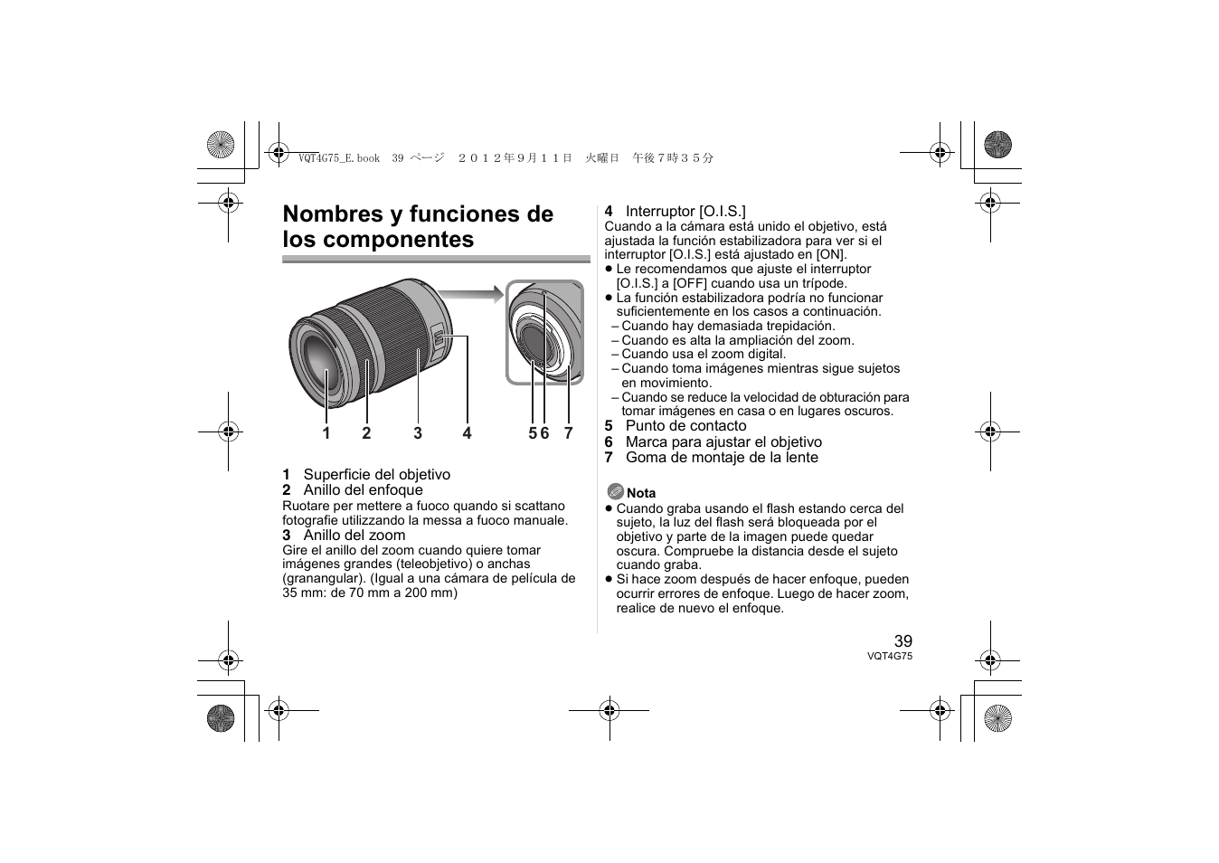 Nombres y funciones de los componentes | Panasonic HHS35100E User Manual | Page 39 / 72