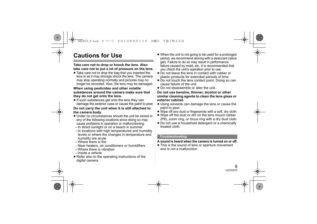 Cautions for use | Panasonic HHS35100E User Manual | Page 9 / 72