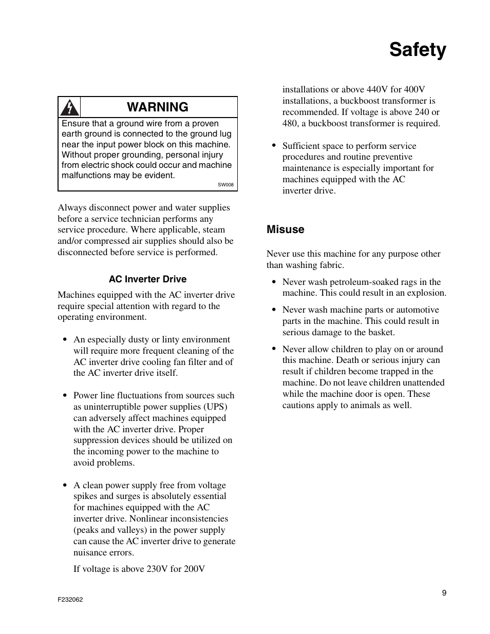 Safety, Warning | Alliance Laundry Systems HC35 User Manual | Page 11 / 150