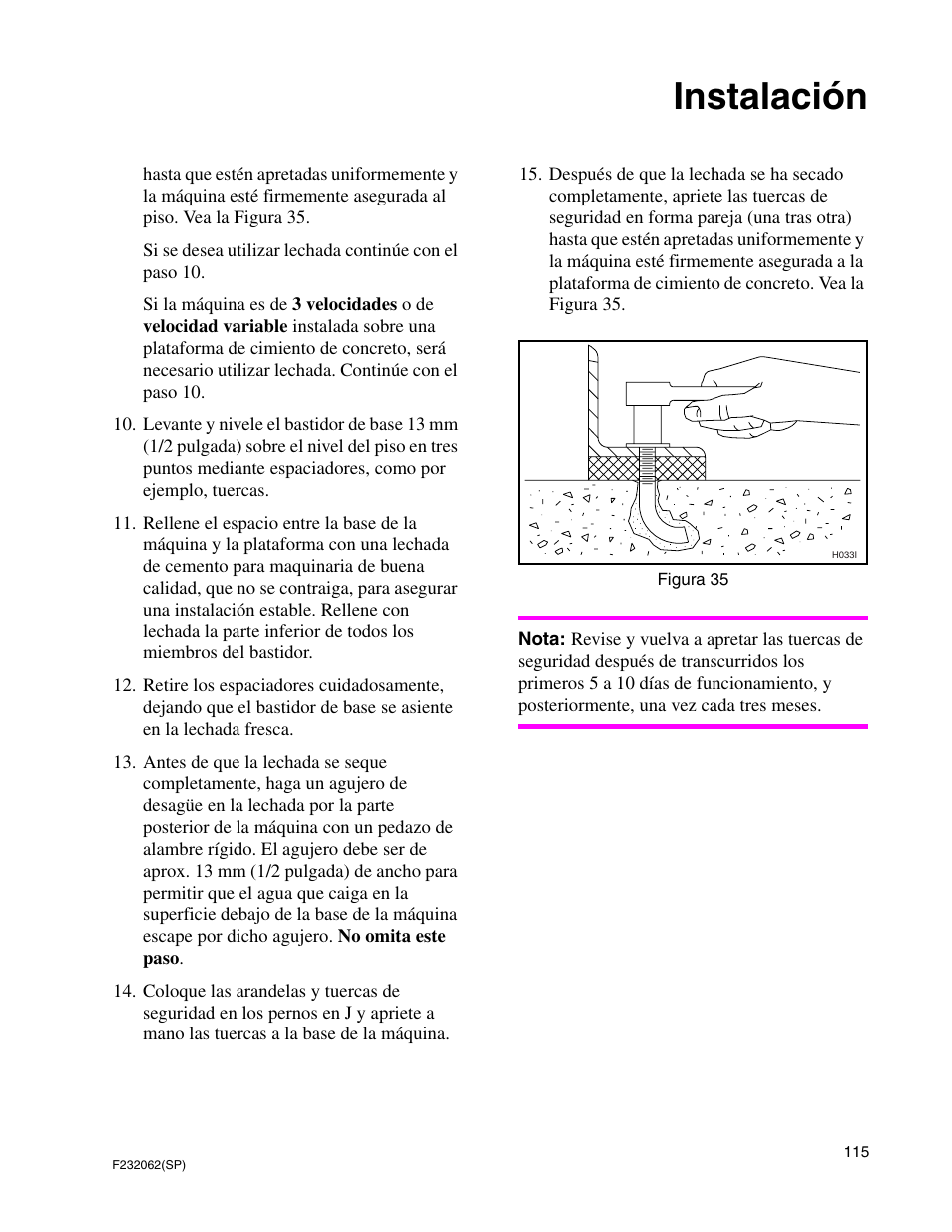 Instalación | Alliance Laundry Systems HC35 User Manual | Page 117 / 150