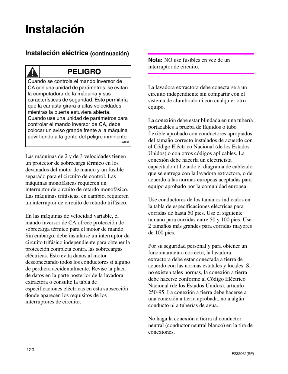 Instalación, Peligro | Alliance Laundry Systems HC35 User Manual | Page 122 / 150