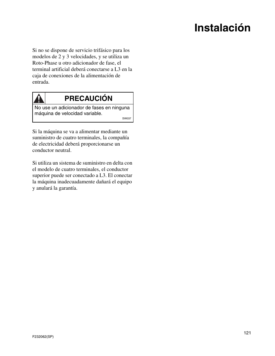 Instalación, Precaución | Alliance Laundry Systems HC35 User Manual | Page 123 / 150