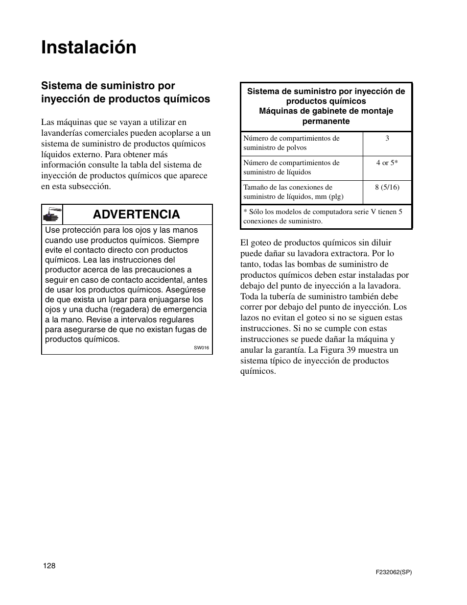 Instalación, Advertencia | Alliance Laundry Systems HC35 User Manual | Page 130 / 150