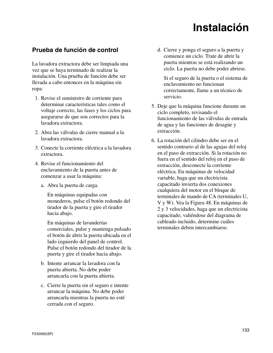 Instalación | Alliance Laundry Systems HC35 User Manual | Page 135 / 150