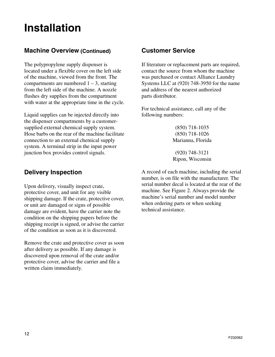 Installation | Alliance Laundry Systems HC35 User Manual | Page 14 / 150