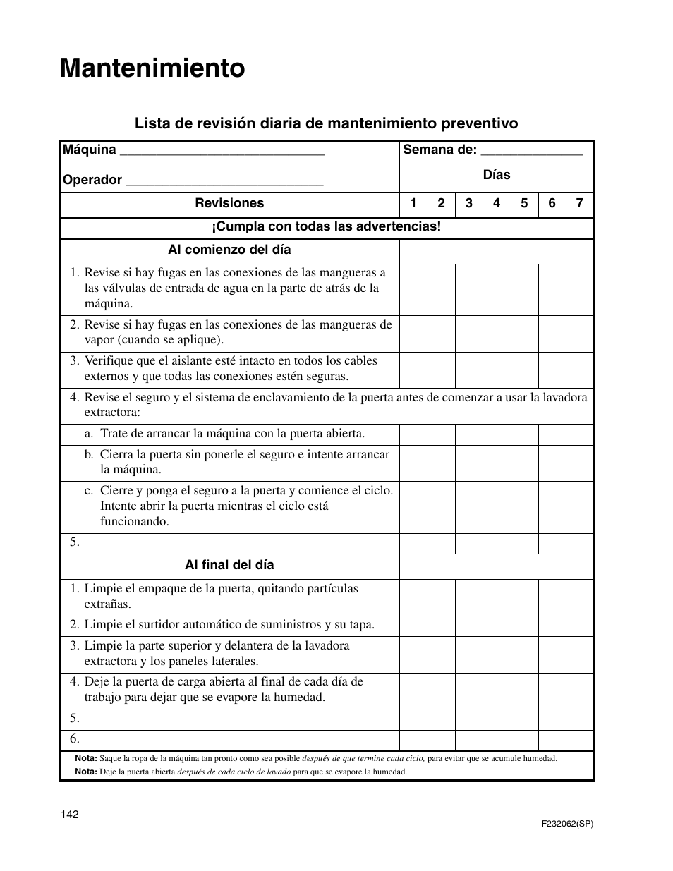 Mantenimiento | Alliance Laundry Systems HC35 User Manual | Page 144 / 150