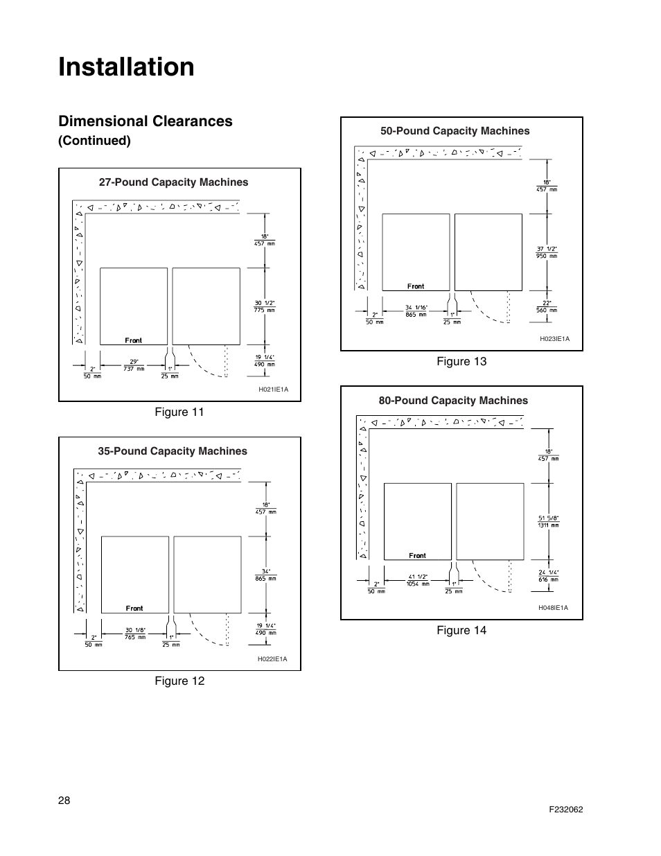 Installation, Dimensional clearances | Alliance Laundry Systems HC35 User Manual | Page 30 / 150