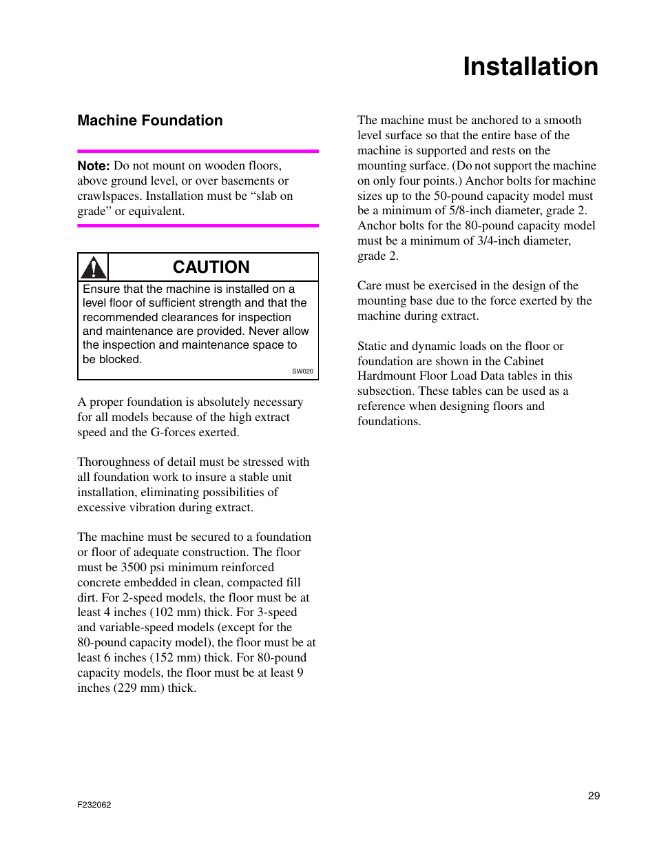 Installation, Caution | Alliance Laundry Systems HC35 User Manual | Page 31 / 150