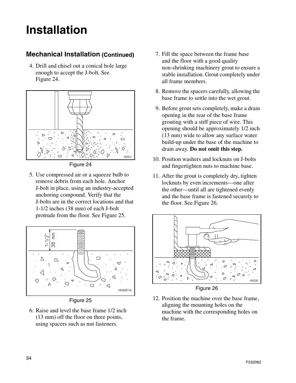 Installation, Mechanical installation | Alliance Laundry Systems HC35 User Manual | Page 36 / 150