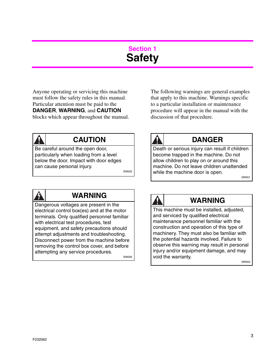 Safety, Caution, Warning | Danger | Alliance Laundry Systems HC35 User Manual | Page 5 / 150