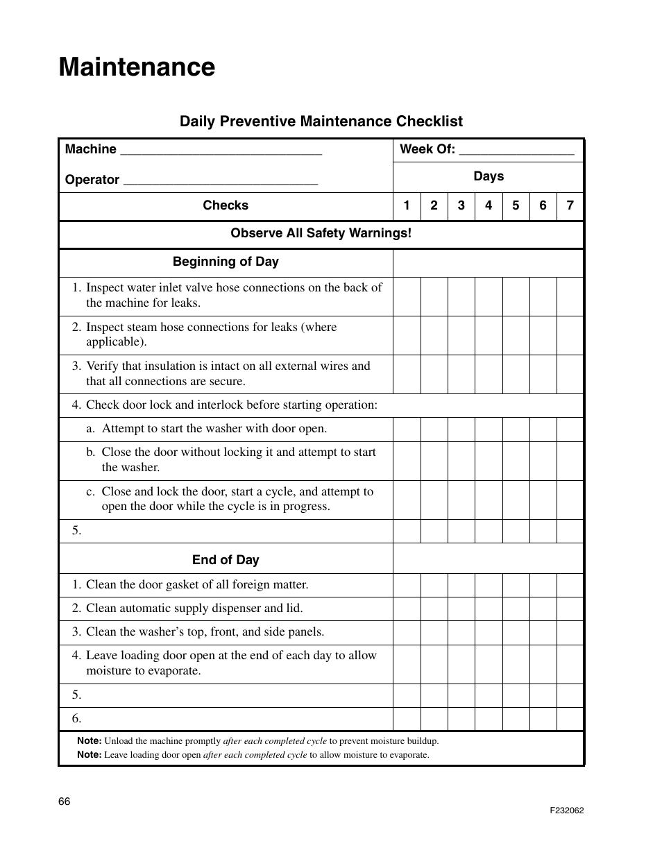Maintenance | Alliance Laundry Systems HC35 User Manual | Page 68 / 150