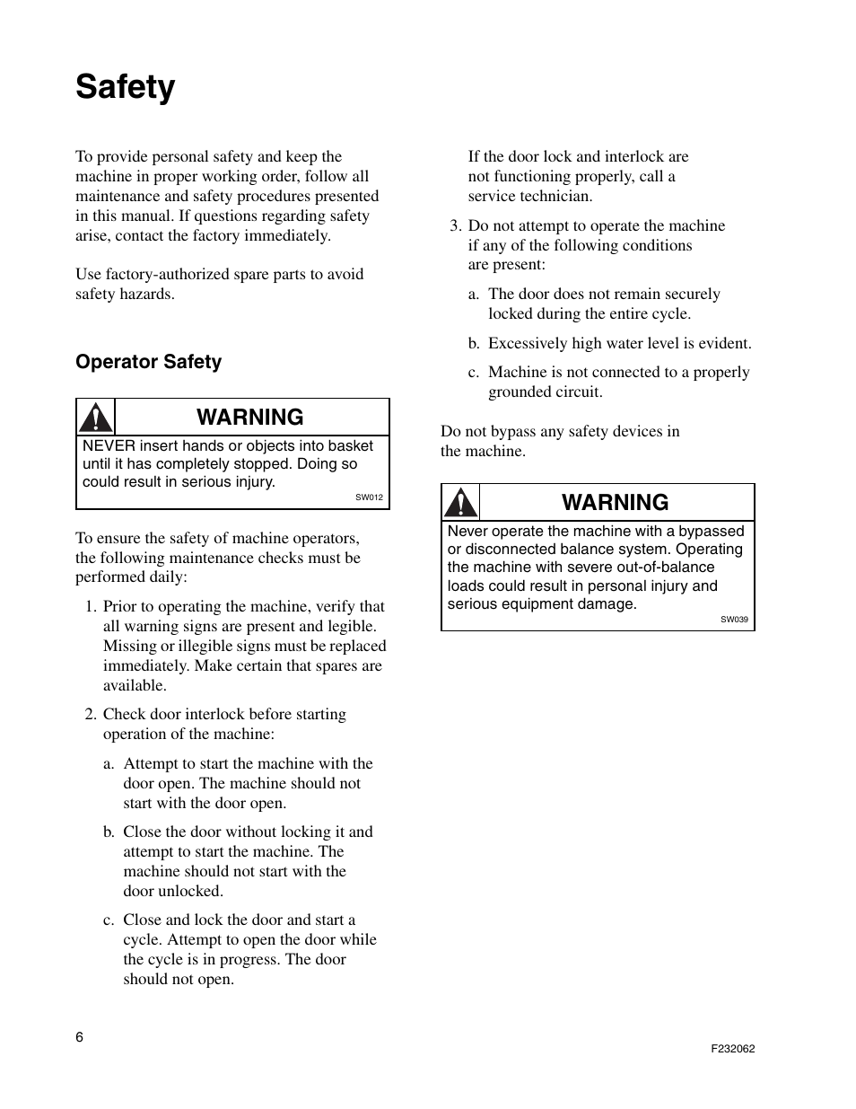 Safety, Warning | Alliance Laundry Systems HC35 User Manual | Page 8 / 150