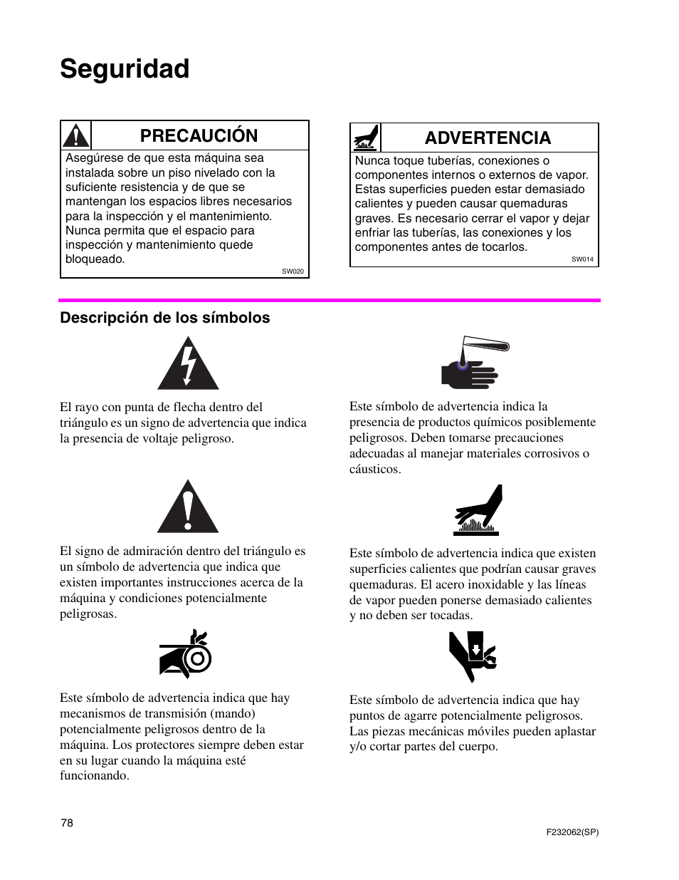 Seguridad, Precaución, Advertencia | Alliance Laundry Systems HC35 User Manual | Page 80 / 150