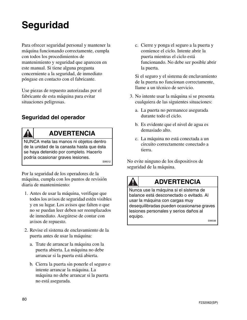 Seguridad, Advertencia | Alliance Laundry Systems HC35 User Manual | Page 82 / 150