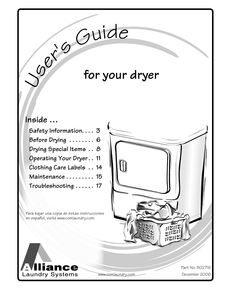 Alliance Laundry Systems TLW2011N User Manual | 18 pages