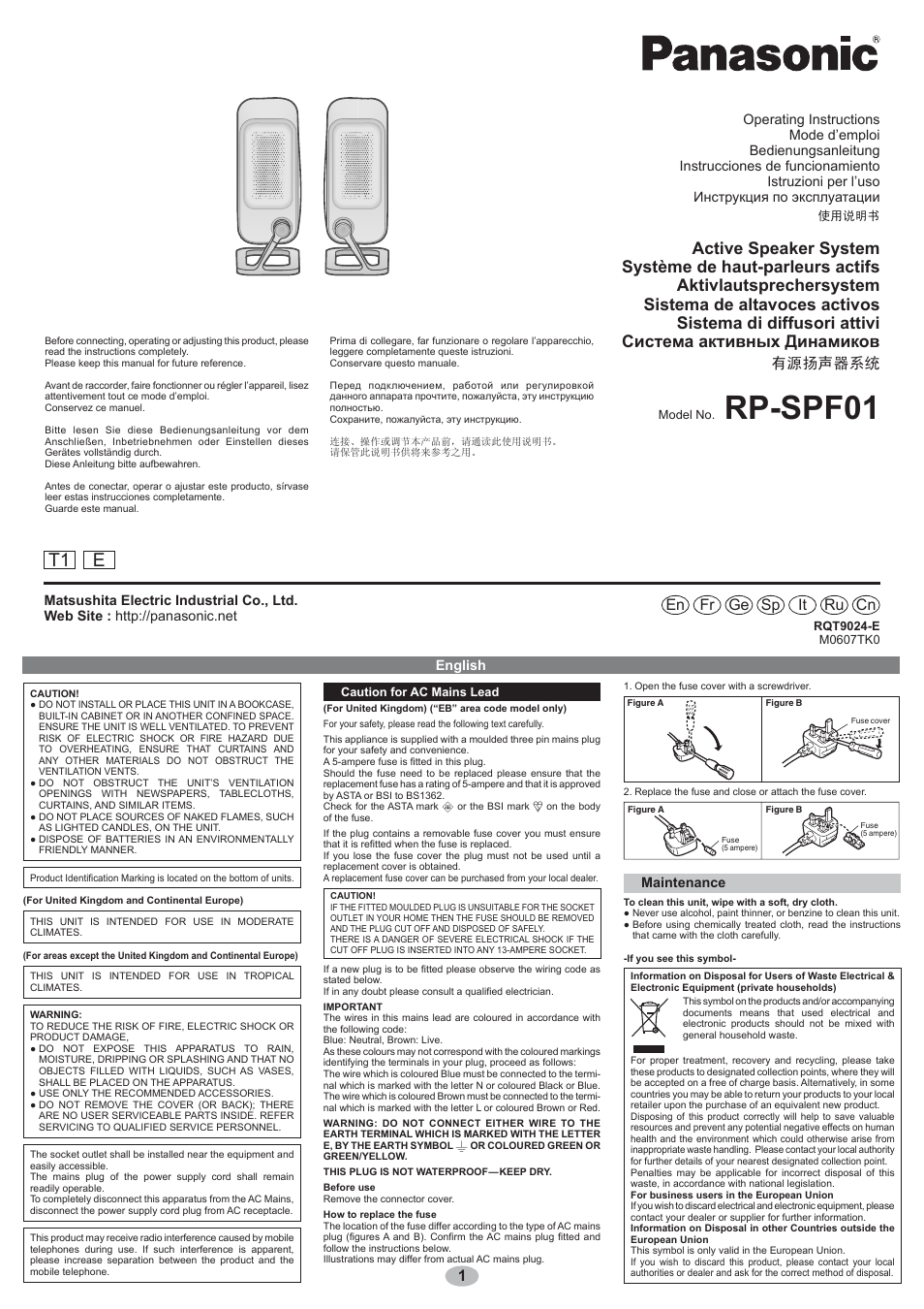 Panasonic RPSPF01 User Manual | 6 pages